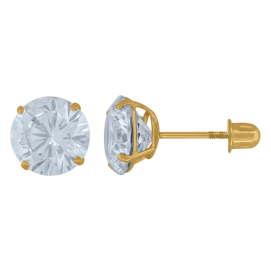 14Kt Gold 7mm Round Cz Stud Earring Screwback