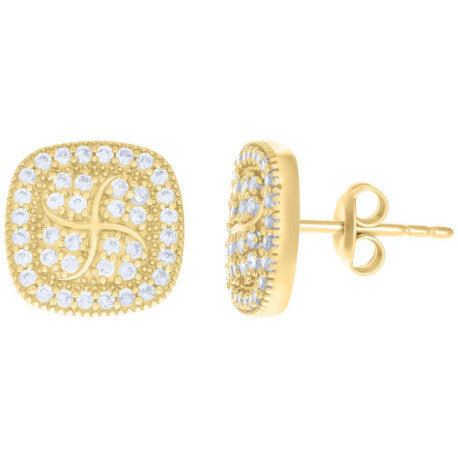 10Kt Gold Cz Earrings 12.5Mm