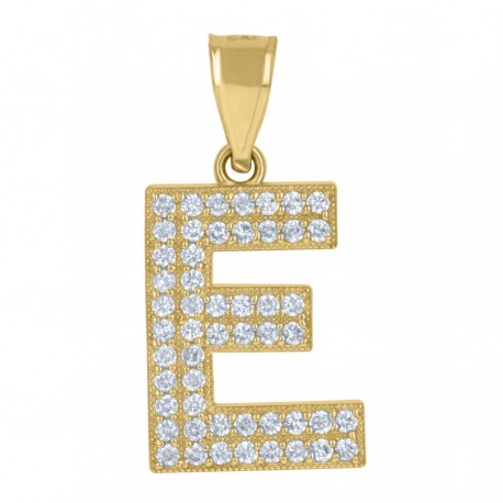 10Kt Gold Cz Initial "E" Letter Pendant