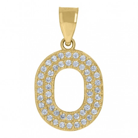 10Kt Gold Cz Initial "O" Letter Pendant