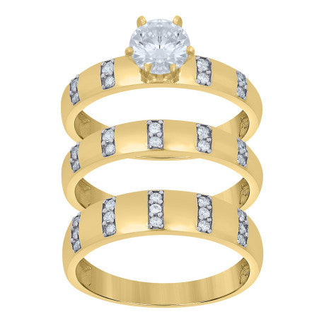 10Kt Gold Cz Trio Ring