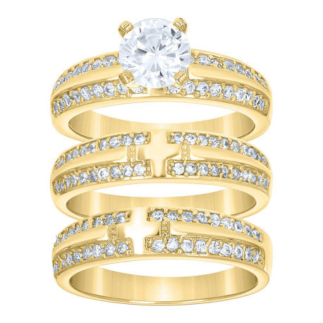 10Kt Gold Cz Trio Ring