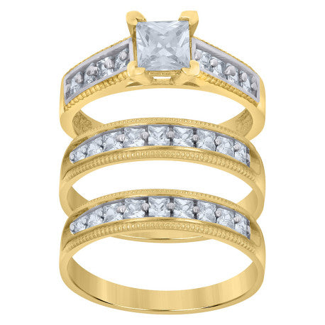 10Kt Gold Cz Trio Ring