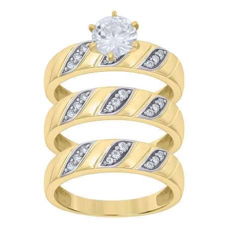 10Kt Gold Cz Trio Ring