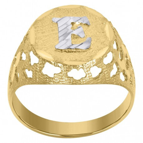 10Kt Gold Initial "E" Letter Ring