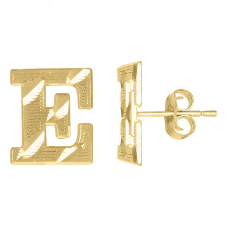 10Kt Gold Initial Letter Earrings "E"