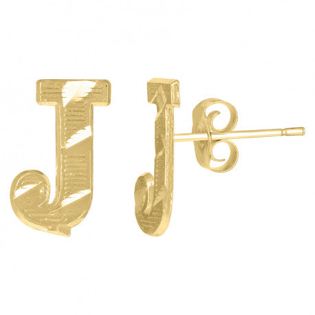 10Kt Gold Initial Letter Earrings "J"