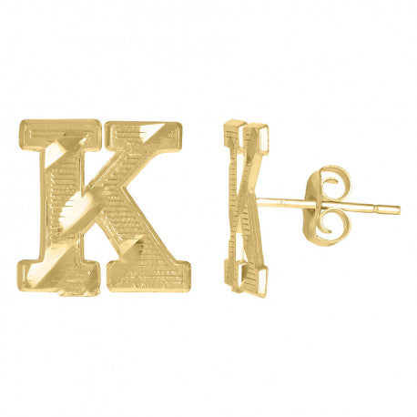 10Kt Gold Initial Letter Earrings "K"