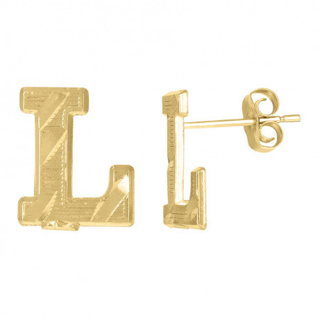10Kt Gold Initial Letter Earrings "L"