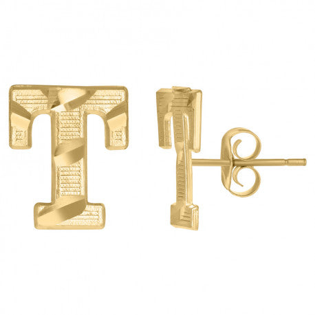 10Kt Gold Initial Letter Earrings "T"