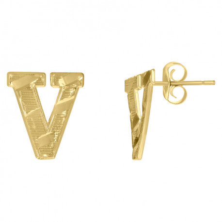 10Kt Gold Initial Letter Earrings "V"