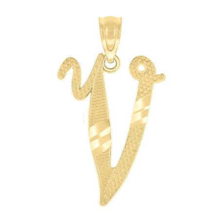 10Kt Gold Initial Letter "V" Pendant