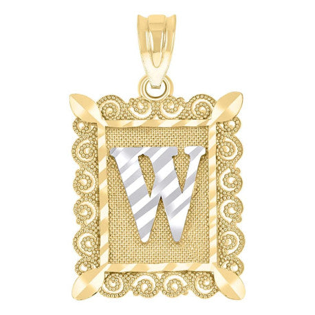 10K Gold Initial Letter "W" Pendant