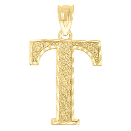 10Kt Gold Initial "T" Letter Pendant