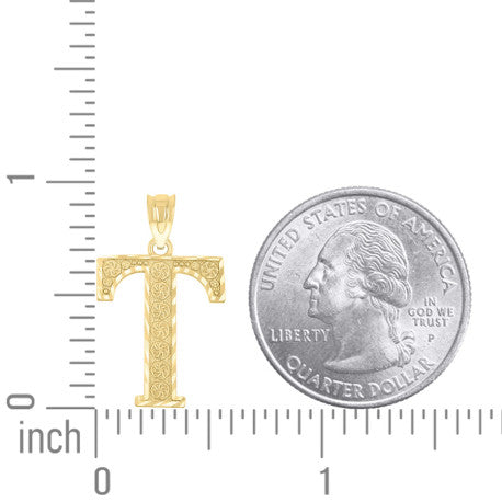 10Kt Gold Initial "T" Letter Pendant