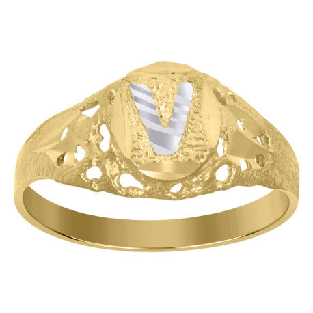 10Kt Gold Initial "V" Letter Ring