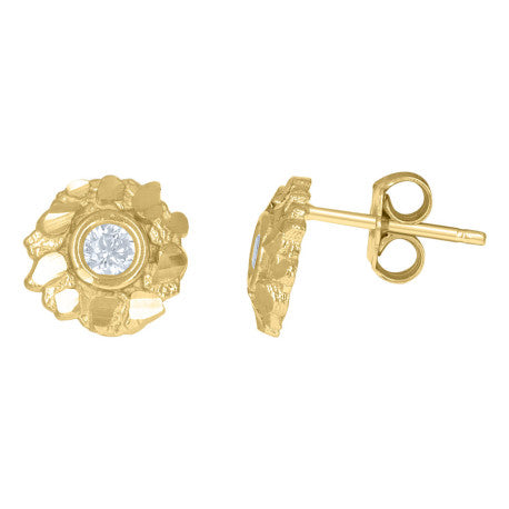 10Kt Gold Round Nugget Cz Earrings