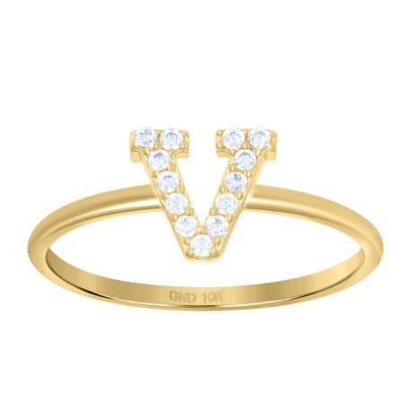 10Kt Gold Turkish Ring Initial Letter "V"
