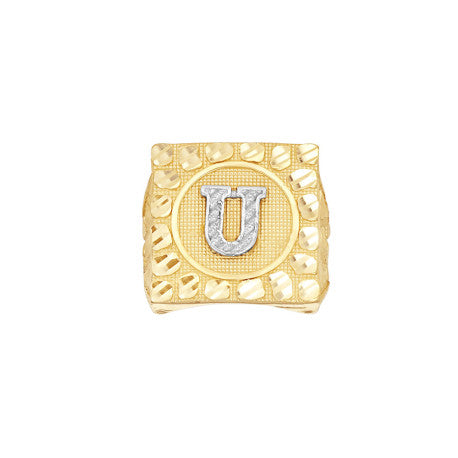 10Kt Gold Ultra Light Nugget Ring Initial Letter "