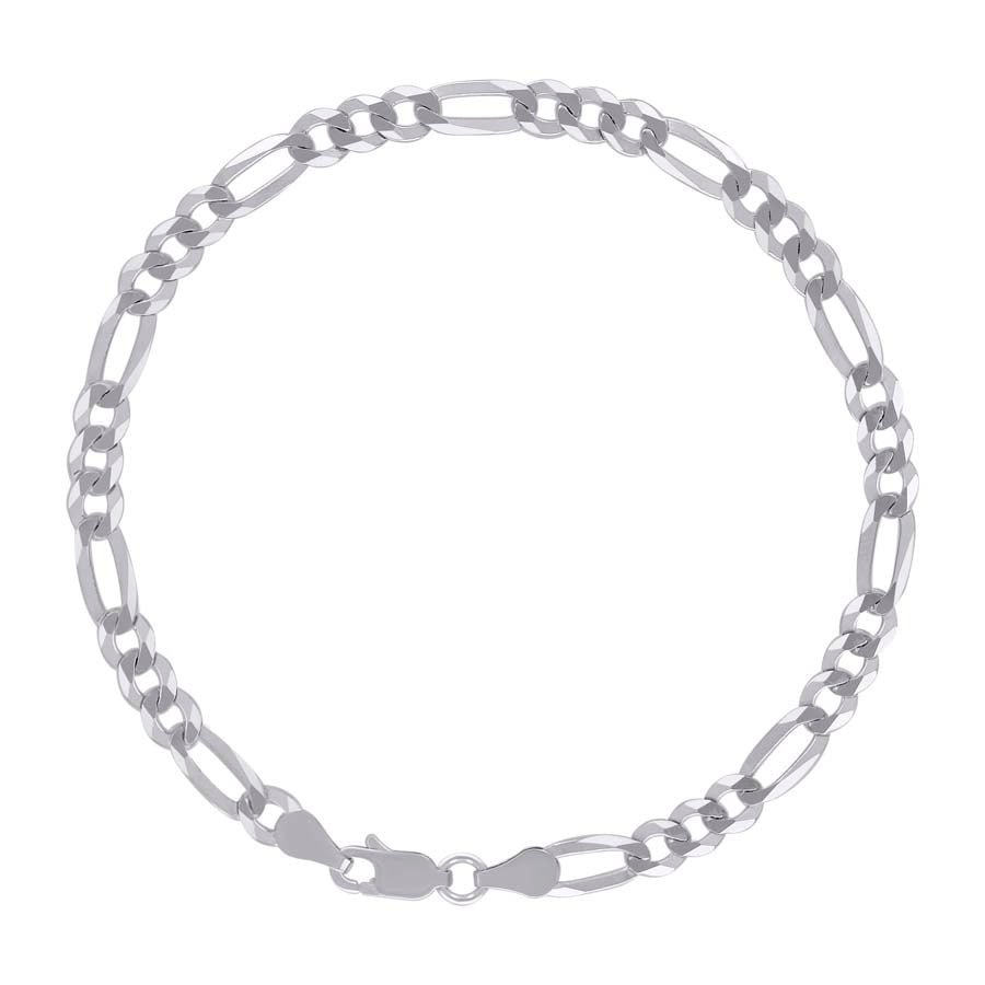925 Sterling Silver Super Flat Figaro Chain Rhodium Plated 120 4.9mm