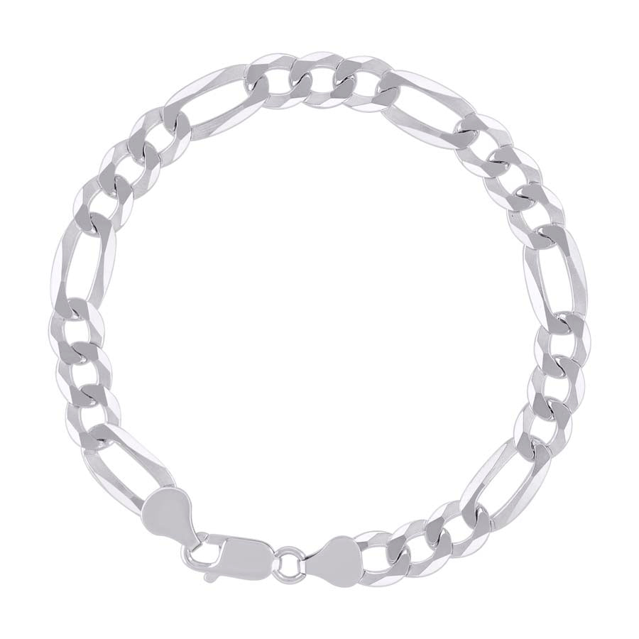 925 Sterling Silver Super Flat Figaro Chain Rhodium Plated 180 7.8mm