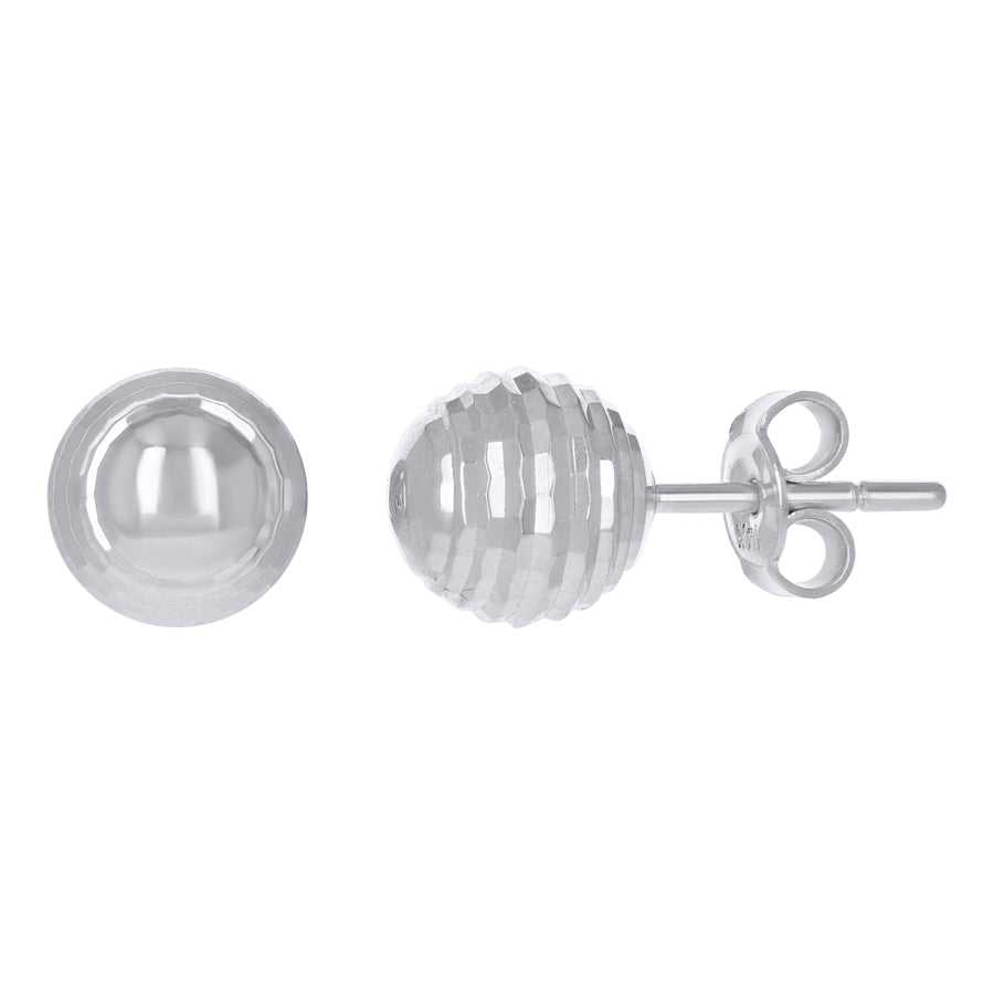 14Kt White Gold Fancy Ball-Stud Earrings 8mm