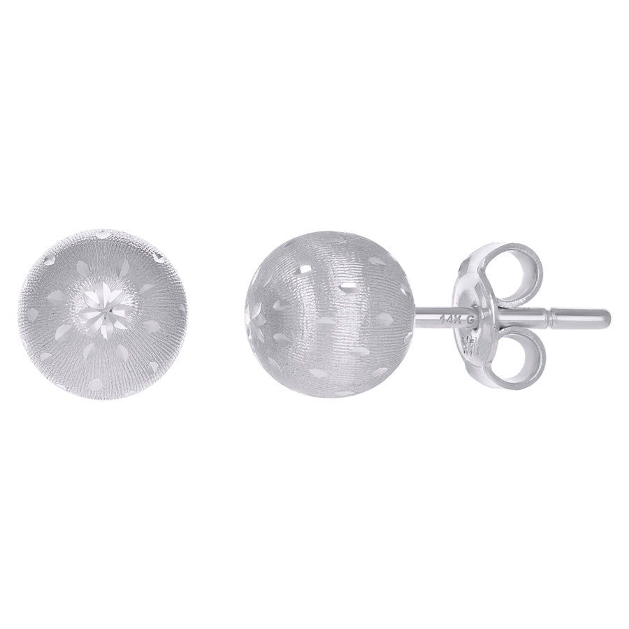 14Kt White Gold Fancy Ball-Stud Earrings 10mm