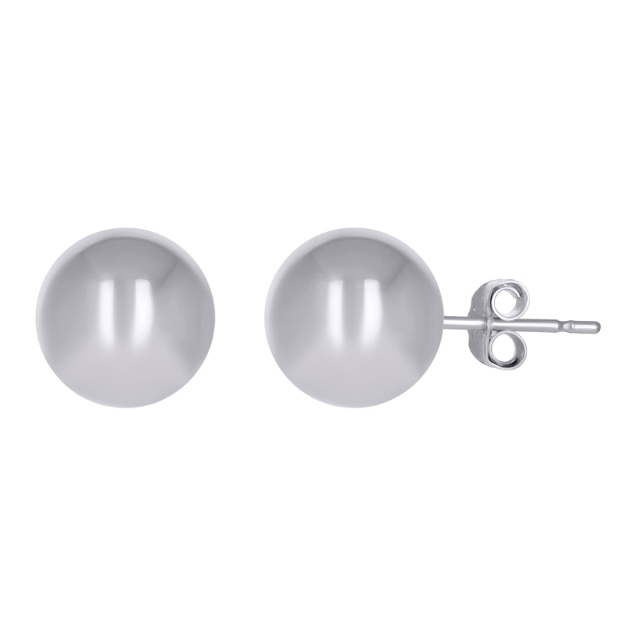 14Kt White Gold Plain Ball-Stud Earrings 10mm