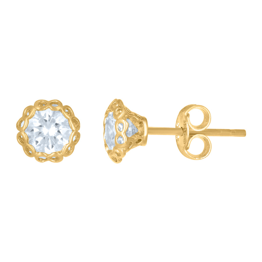 14Kt Gold 6mm Round Cz Earrings