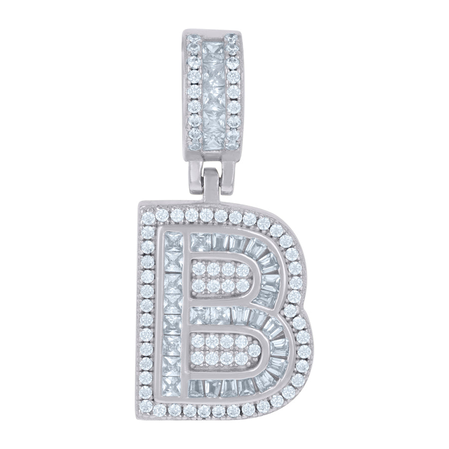 925 Sterling Silver Cz Pendant Initial B