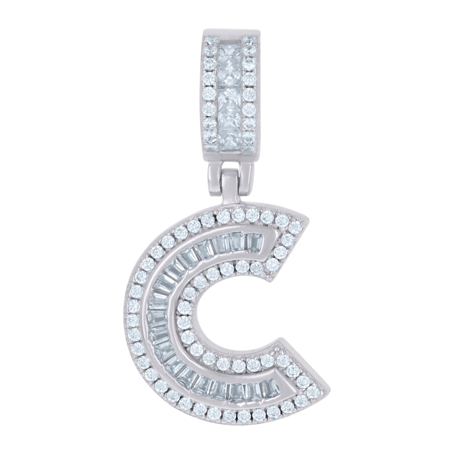 925 Sterling Silver Cz Pendant Initial C