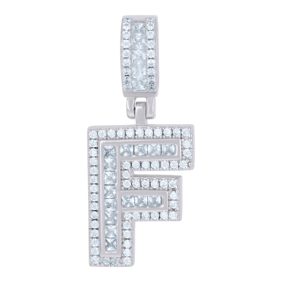 925 Sterling Silver Cz Pendant Initial F