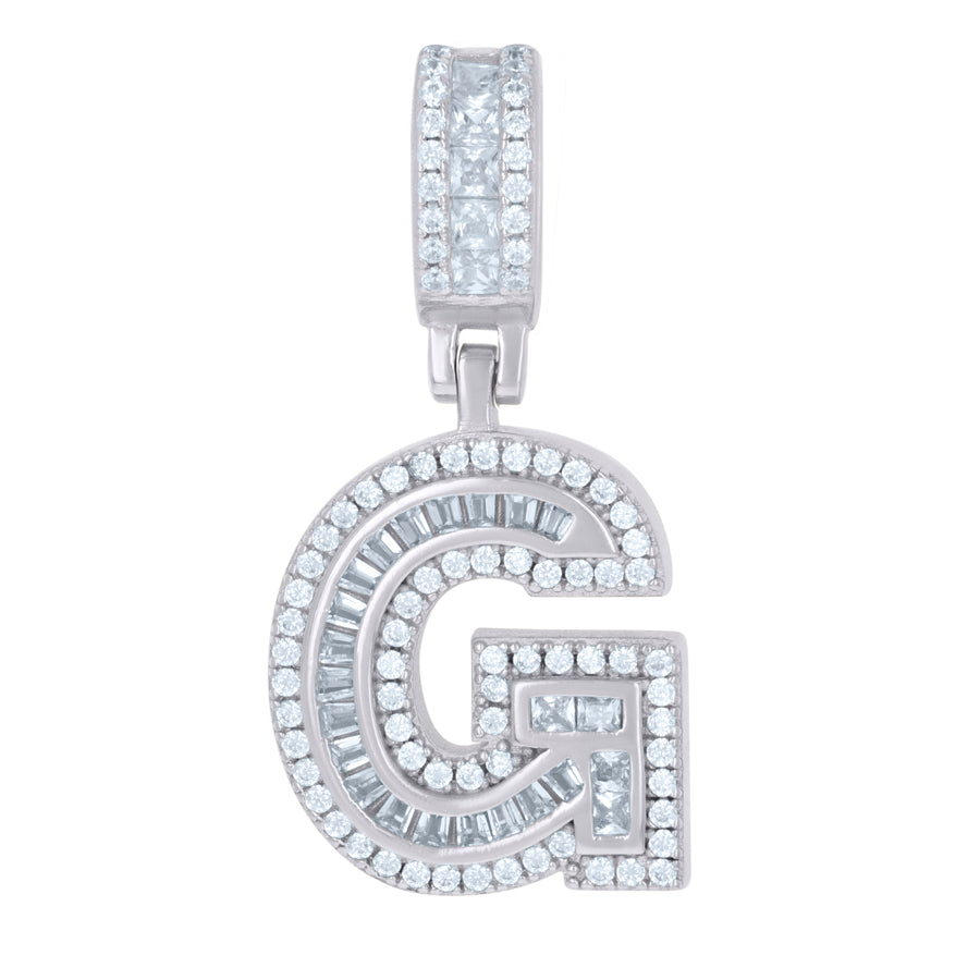 925 Sterling Silver Cz Pendant Initial G
