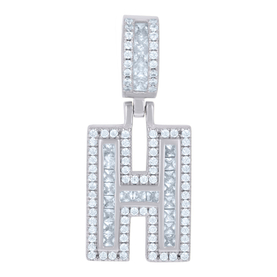 925 Sterling Silver Cz Pendant Initial H