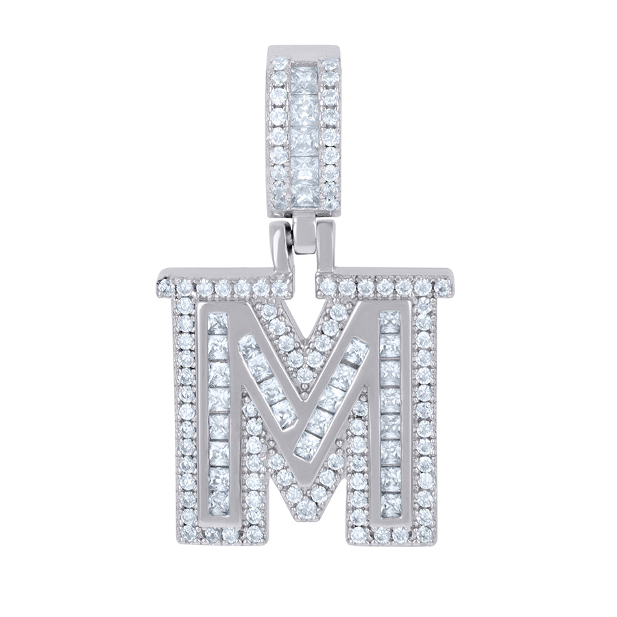 925 Sterling Silver Cz Pendant Initial M