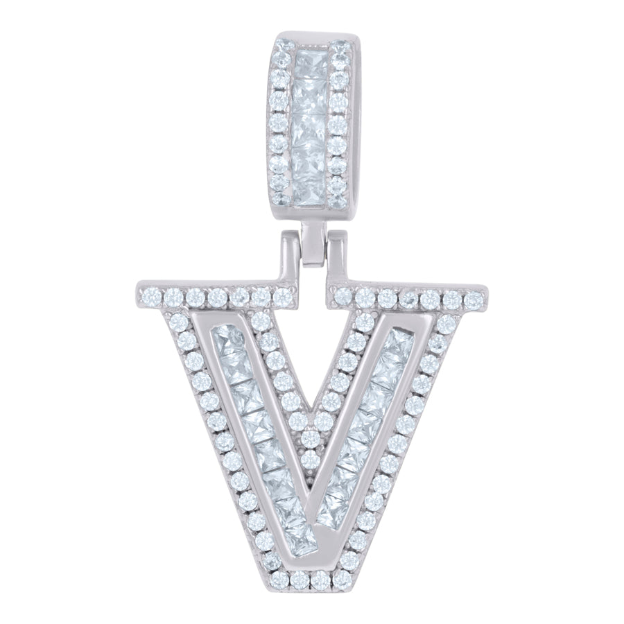 925 Sterling Silver Cz Pendant Initial V
