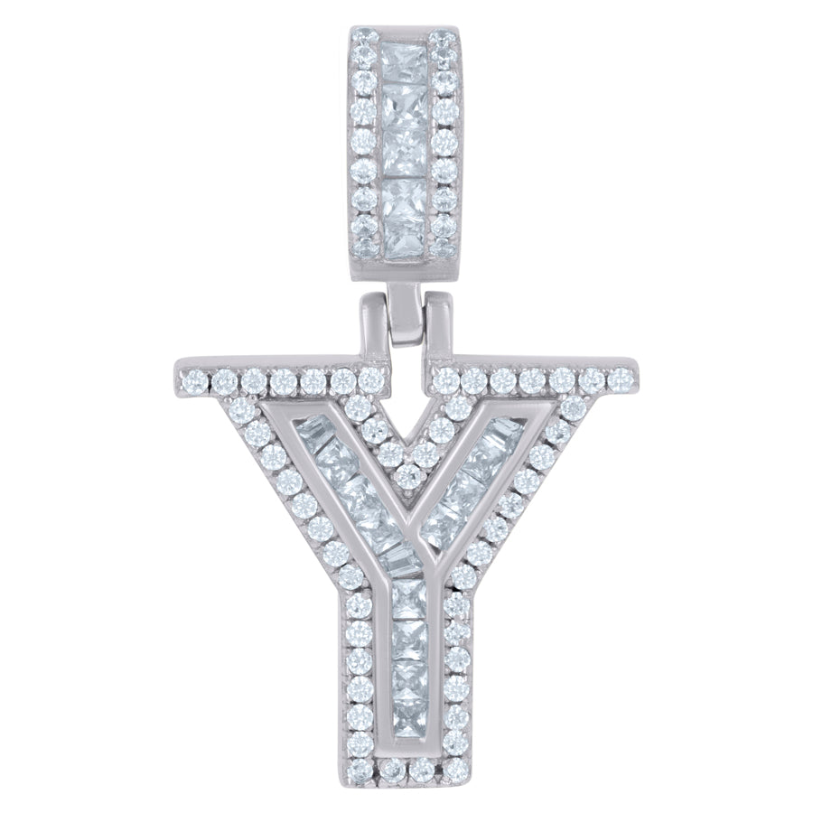 925 Sterling Silver Cz Pendant Initial Y