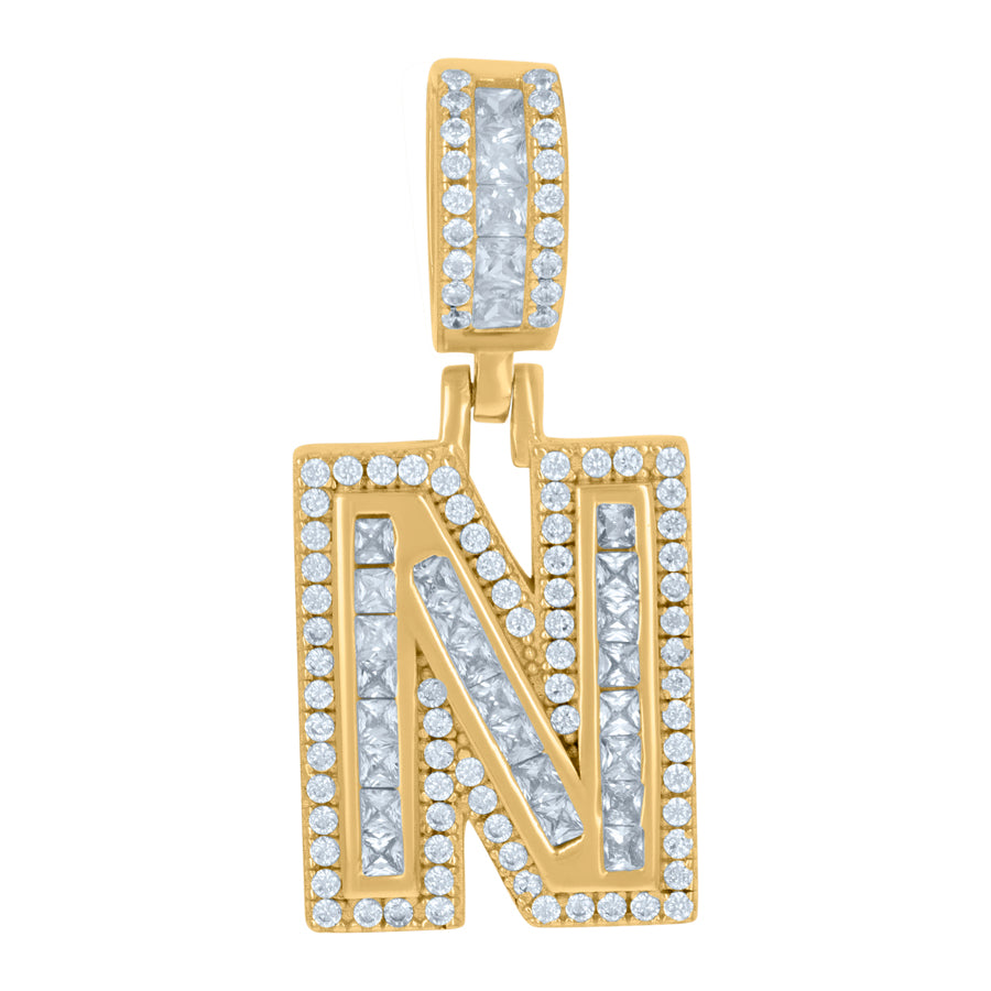 925 Sterling Silver Cz Pendant Initial N
