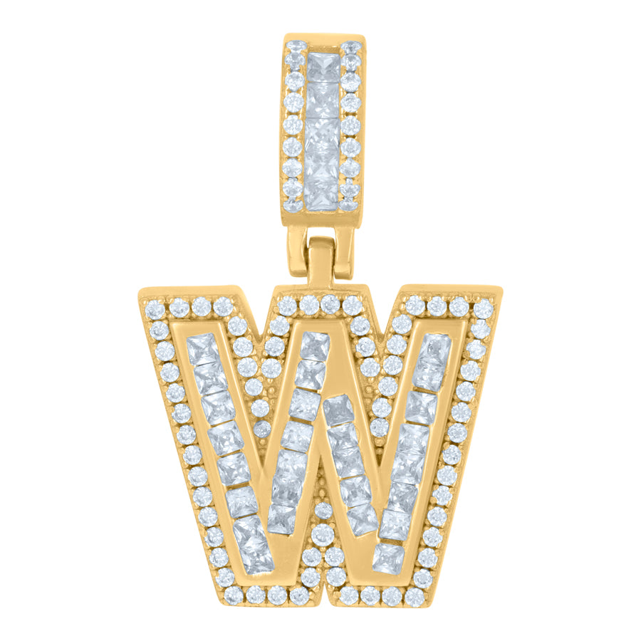 925 Sterling Silver Cz Pendant Initial W