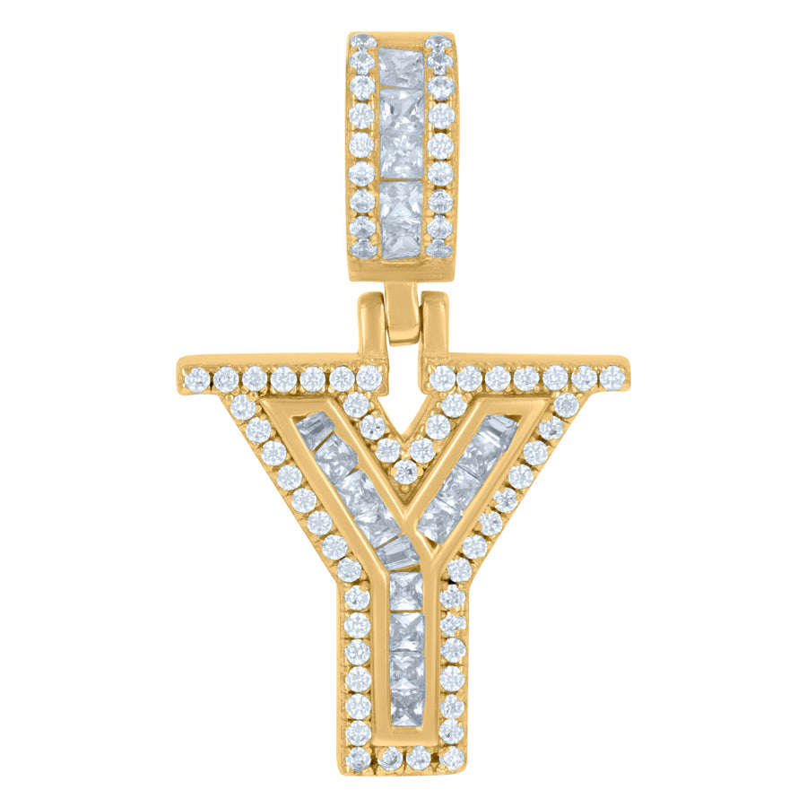 925 Sterling Silver Cz Pendant Initial Y