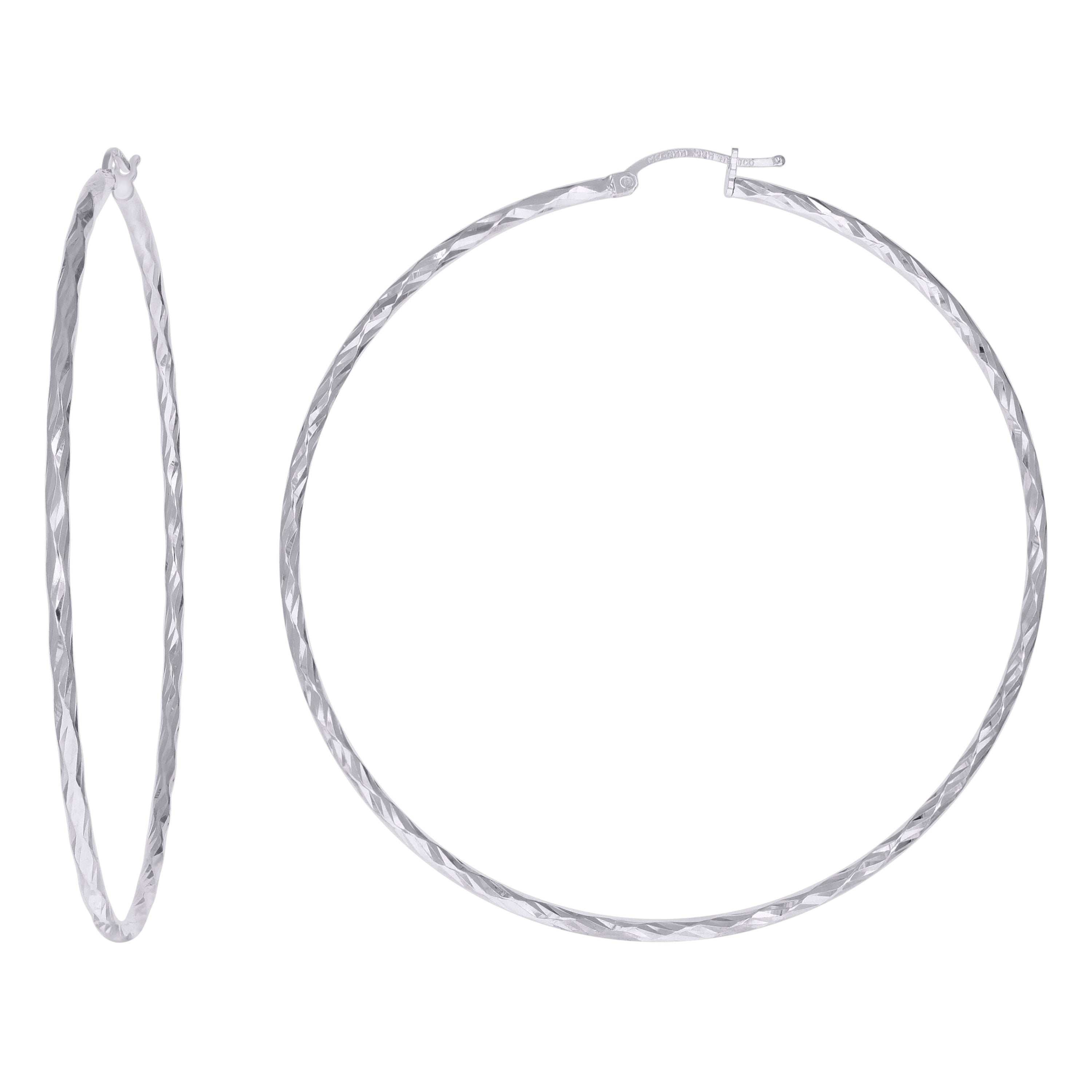 925 Sterling Silver 2mm Hoop Earring Silver Finish