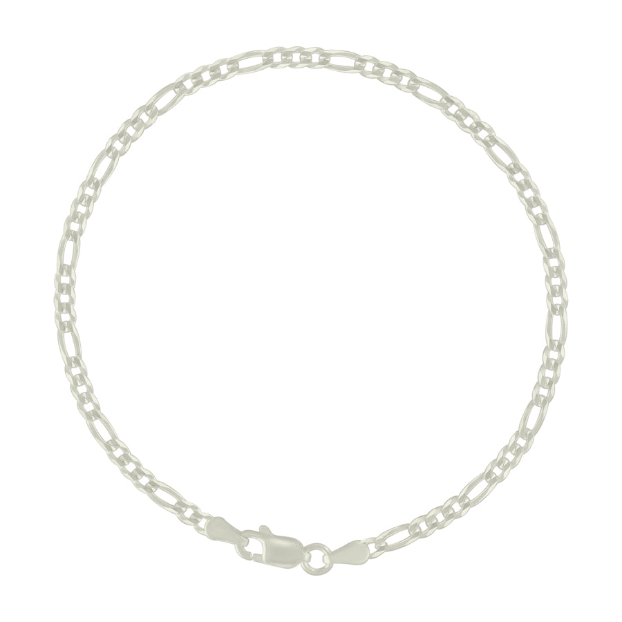 925 Sterling Silver Super Flat Figaro Chain Silver Plated 080 2.9mm