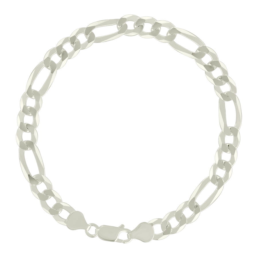 925 Sterling Silver Super Flat Figaro Chain Silver Plated 180 7.8mm