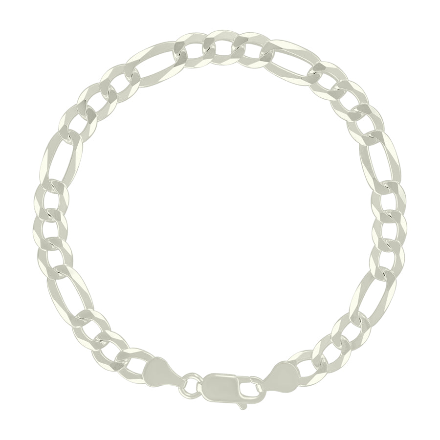 925 Sterling Silver Super Flat Figaro Chain Silver Plated 160 6.6mm