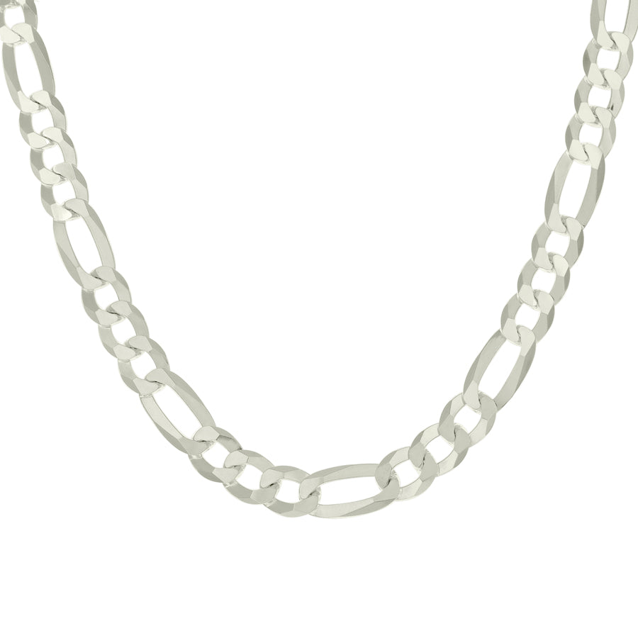 925 Sterling Silver Super Flat Figaro Chain Silver Plated 250 10mm