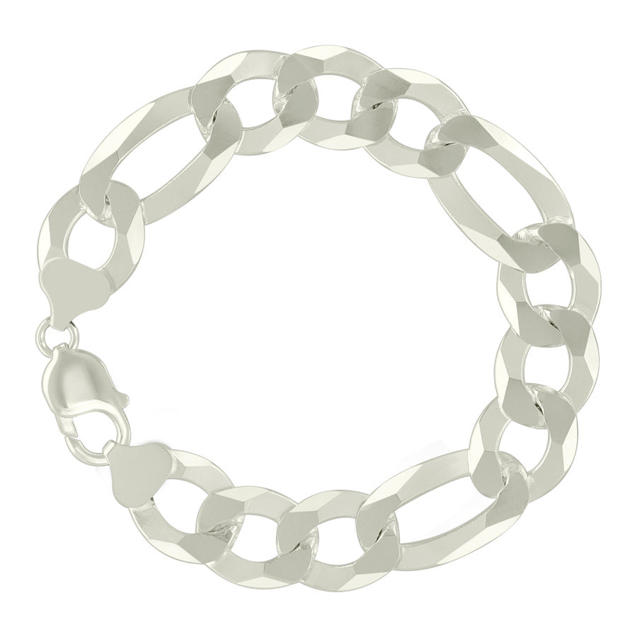 925 Sterling Silver Super Flat Figaro Chain Silver Plated 350 13.5mm