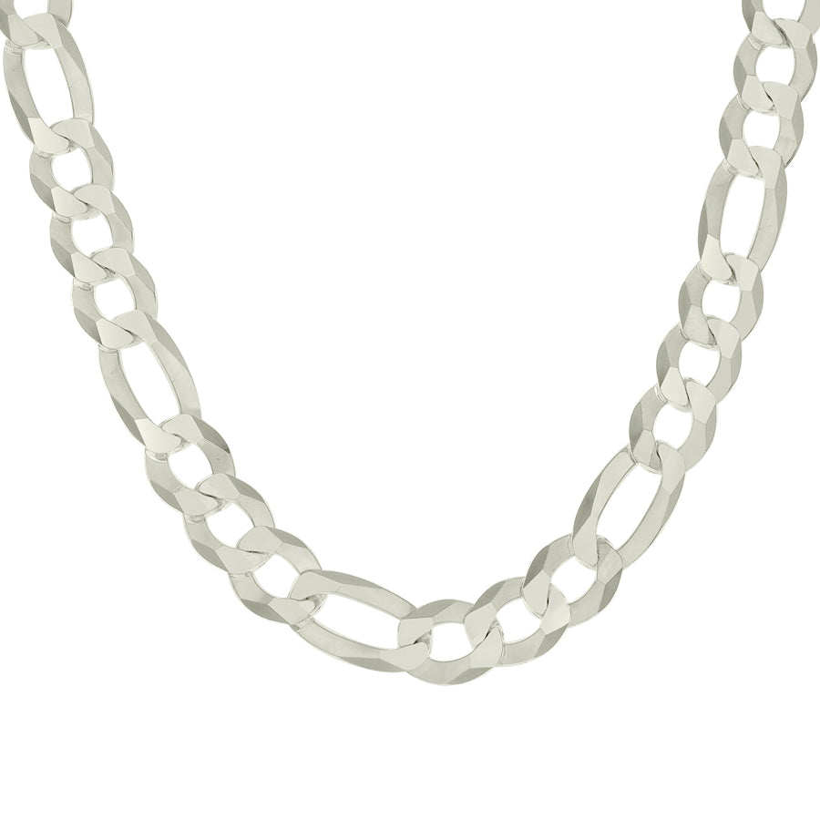 925 Sterling Silver Super Flat Figaro Chain Silver Plated 350 13.5mm