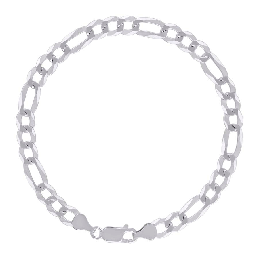 925 Sterling Silver Super Flat Figaro Chain Rhodium Plated 160 6.6mm