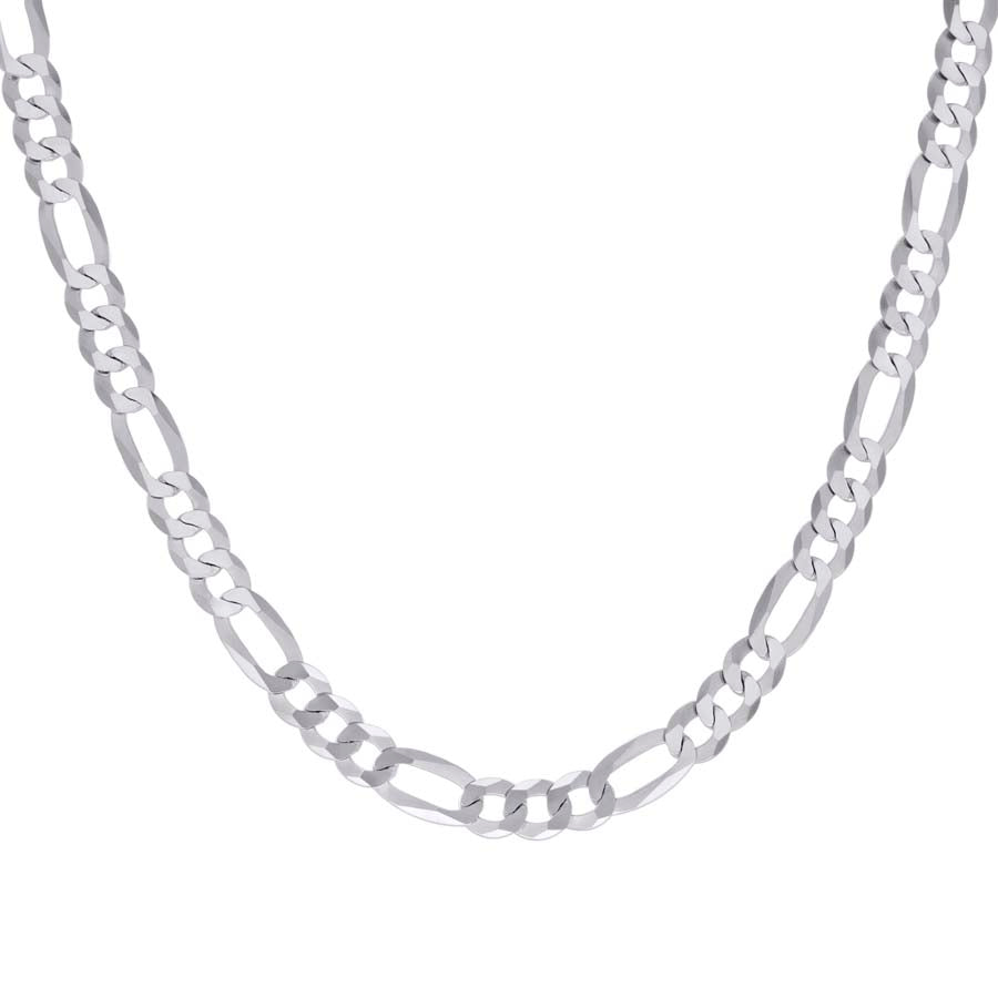 925 Sterling Silver Super Flat Figaro Chain Rhodium Plated 180 7.8mm
