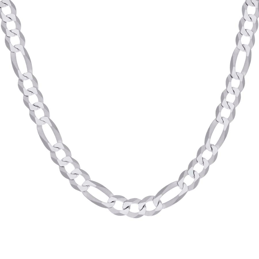925 Sterling Silver Super Flat Figaro Chain Rhodium Plated 250 10mm